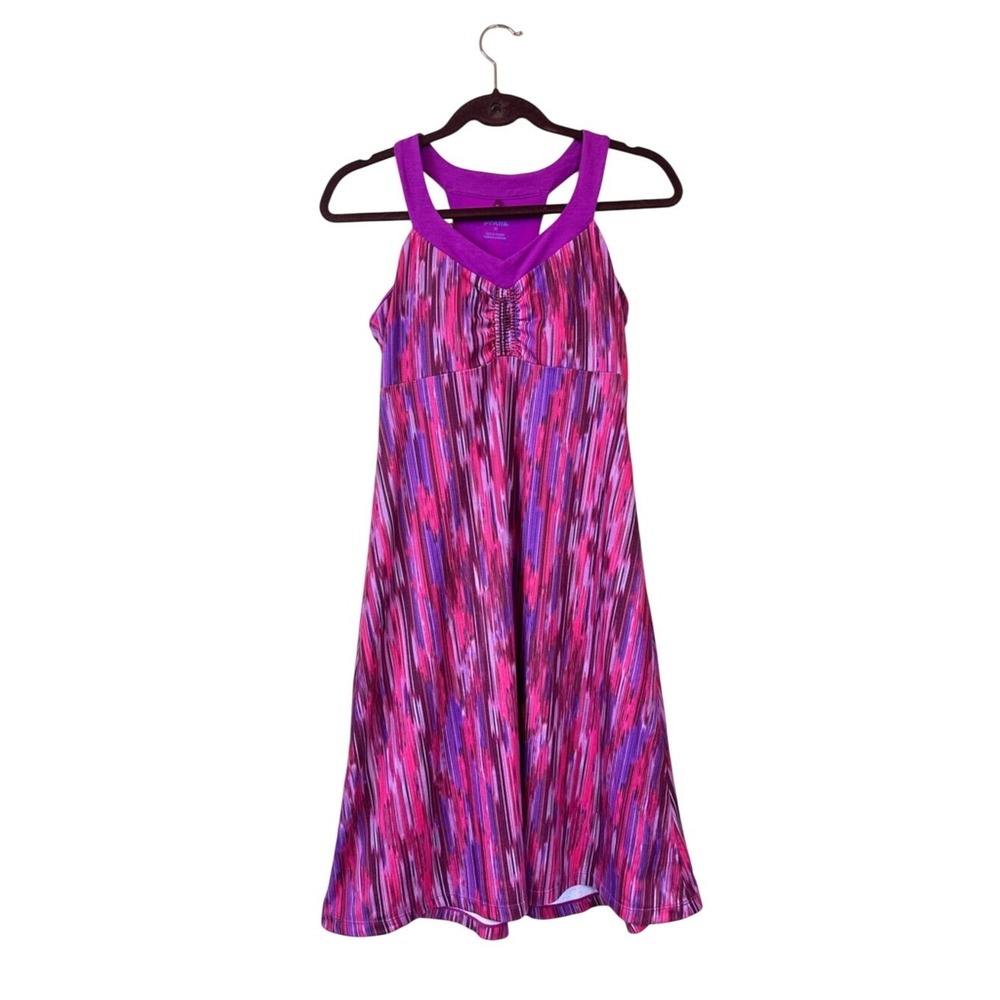 Prana Women's Active Dress Purple Pink Multi-Stripe Built in Bra Tank